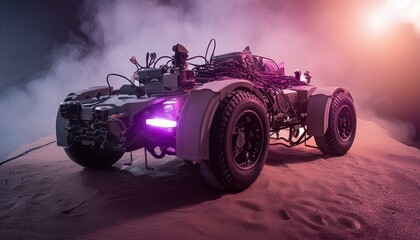 Futuristic cyber heavy duty offroad car with giant wheels