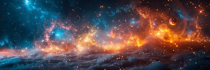 Wall Mural - colorful cosmic scene with nebula clouds, distant stars, and planets, perfect for space exploration 