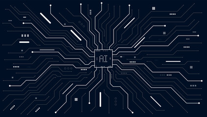 Poster - Glowing AI Circuit Board Futuristic Design or Futuristic Digital Circuit with Blue AI Tech