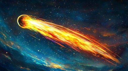 Wall Mural - a fiery meteor streaks across the night sky, leaving a glowing trail of light.