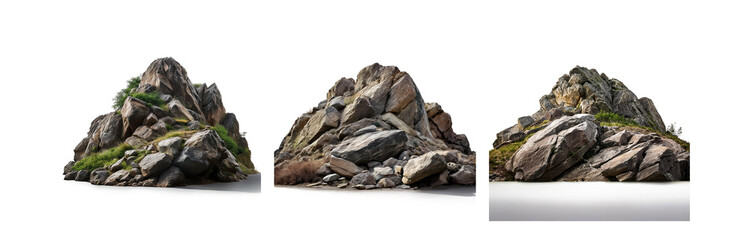 Poster - Three isolated rocky mountains, separated by white space.