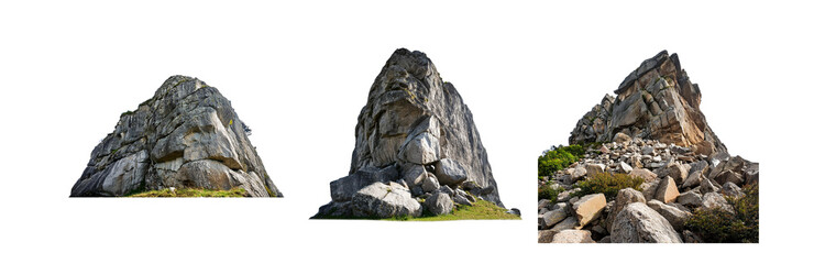 Poster - Three rocky mountain peaks are shown in isolation against a white background.