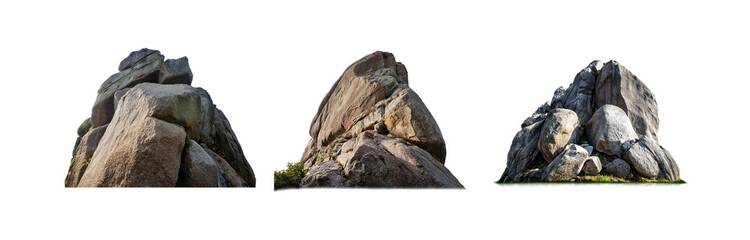 Poster - Three different rocky mountain formations isolated against a white background.