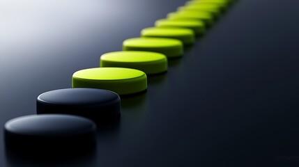 Poster - A line of green and black cylindrical objects, representing a path or a sequence.