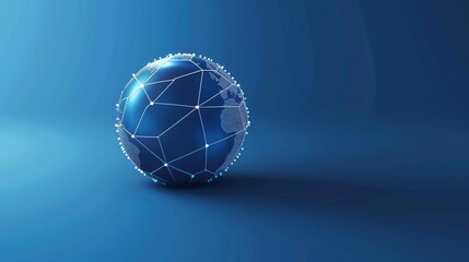 Wall Mural - A blue globe with a white web of connected lines and dots against a blue background.