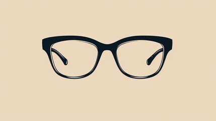 Poster - A pair of chic eyeglasses rests on a smooth beige background, perfect for showcasing modern eyewear trends and designs. Generative AI