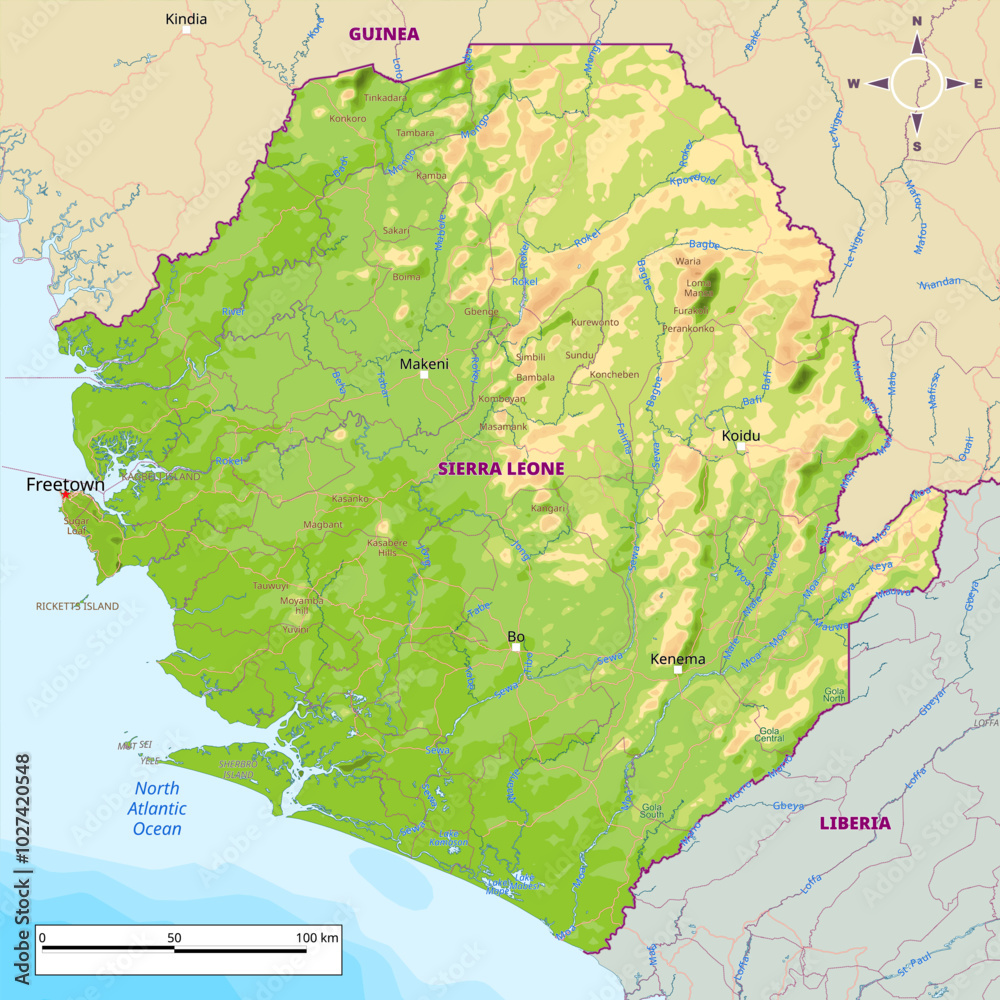 Physical political map of Sierra Leone Stock Vector | Adobe Stock