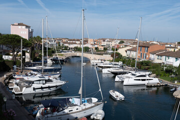 Travel and summer vacation destination, view on houses, roofs, canals and boats in Port Grimaud, Var, Provence, French Riviera, France