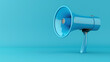 © godex - Blue Megaphone on Blue Background: A 3D rendering of a blue megaphone against a vibrant blue backdrop, capturing the essence of communication, announcement, and public address.