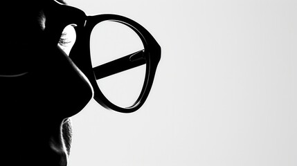 Leinwandbilder - The silhouette of a person with eyeglasses emphasizes their contemplative mood, illuminated by soft lighting in a simple setting. Generative AI