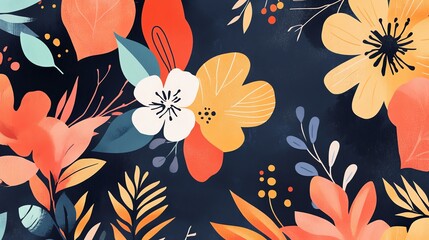 Poster - A vibrant and colorful floral pattern with a dark background.