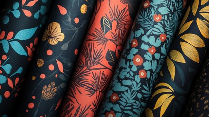 Poster - A close-up of colorful patterned fabrics, showcasing a vibrant mix of floral and geometric designs.