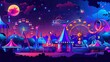 © Galib - A cartoon illustration of an amusement park at night.