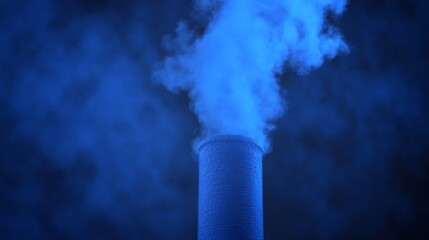 Billowing Smoke Emerging from Industrial Chimney in Blue Hues