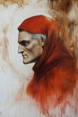 Canvas Print - Portrait of an Elderly Man in Red Hooded Cloak