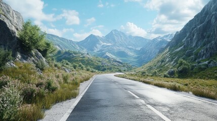 Poster - A mountain road with a clear blue sky above