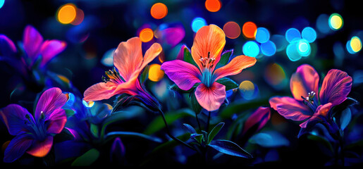 a colorful bouquet of flowers with a blue background
