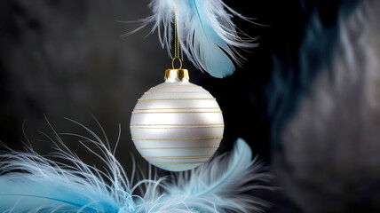 Poster - A white ornament hangs from a feather