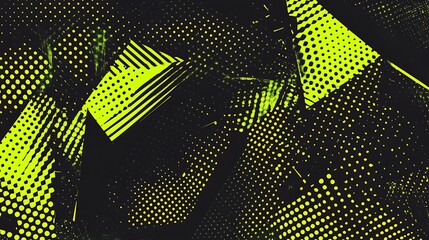 Poster - Abstract background with geometric shapes and halftone pattern in vibrant green and black colors.