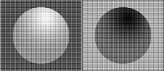 Aufkleber - Halftone circle with gradient as background. Abstract vector circle  with dots. Black dots on a white background and the same white dots on the black side.