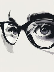 Wall Mural - A pair of elegant eyeglasses stands out against a creative backdrop of stylized eyes, showcasing a unique artistic design. Generative AI