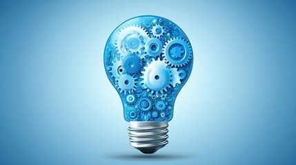 Poster - Blue Lightbulb Filled with Interlocking Gears