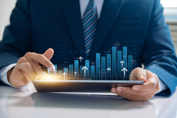 businessman use financial analytics and investment strategies leveraging digital technology to drive