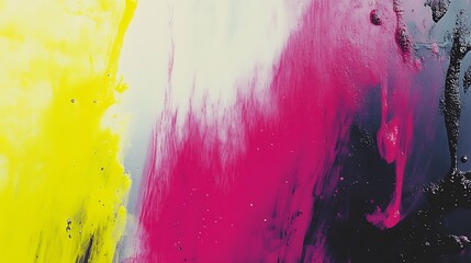 Abstract background with vibrant yellow, pink, and black paint blending and creating a dynamic, artistic design.