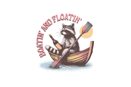 Boating and floating, Retro Funny Raccoon Sublimation T shirt design