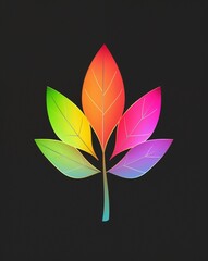 Gradient colors illuminating a leaf design on plain black background