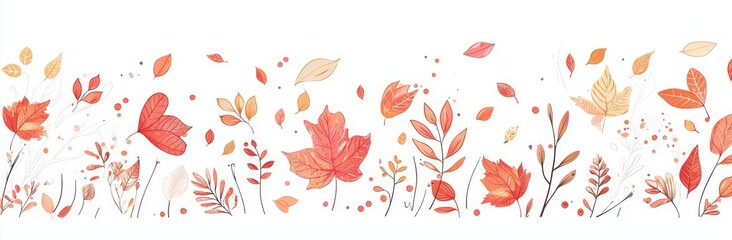 Wall Mural - A modern illustration of autumn leaves in the wind on a white background