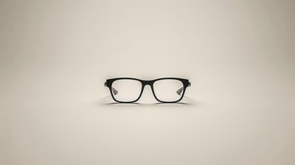 Poster - A pair of sleek black eyeglasses sits centered against a smooth, neutral backdrop, showcasing their modern design and elegance. Generative AI