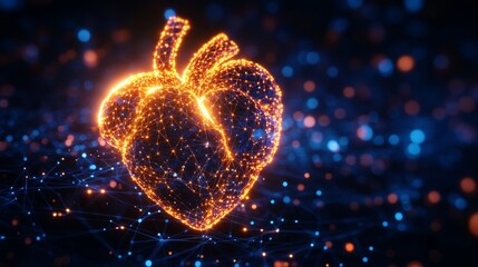 A glowing abstract heart composed of networked lines and dots represents the fusion of technology and emotion in a stunningly futuristic visual style.