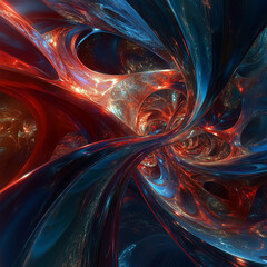 Abstract 3d flowing glowing blue and orange light waves on dark background.