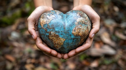 an image depicting a heart-shaped earth globe cradled gently in human hands, symbolizing global love