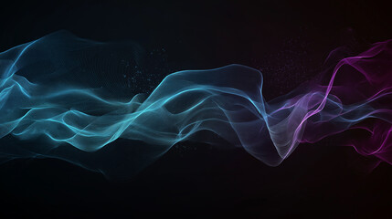 Poster - Abstract tech background in the form of blue waves, consisting of a large number of digital connection lines. Bright neon and vibrating networks and neural connections