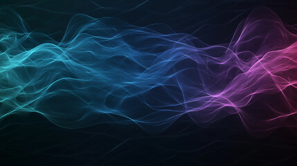 Poster - Abstract tech background in the form of blue waves, consisting of a large number of digital connection lines. Bright neon and vibrating networks and neural connections