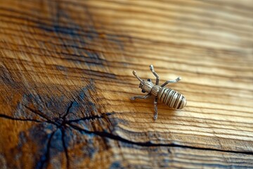 Poster - Detailed View of a Maple Wood Screw on a Kitchen Countertop Illuminated by Natural Light