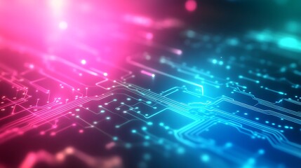 Aufkleber - Abstract circuit board with glowing pink and blue lights.
