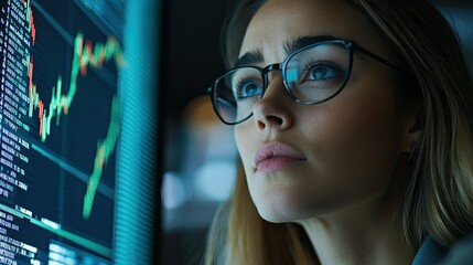 Businesswoman Analyzing Stock Market Trends