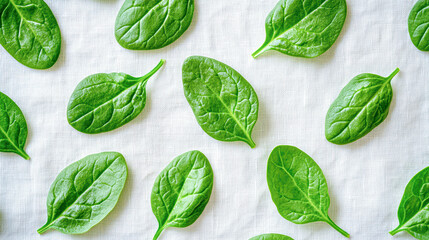 Sticker - A close up of green spinach leaves on a white background