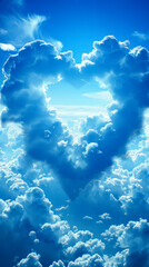 Wall Mural - heart-shaped clouds form against a bright blue sky during midday