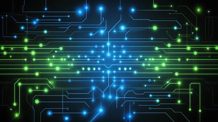 Aufkleber - Abstract digital circuit board with glowing blue and green lines.