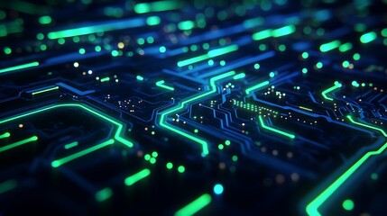 Aufkleber - Abstract digital circuit board with glowing green lines.