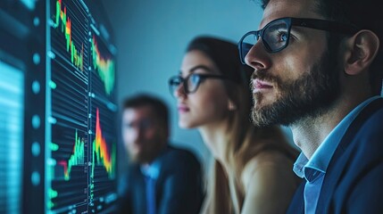 Poster - Business Team Analyzing Digital Market Trends on Screen