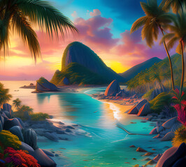 beautiful exotic beach in bright colors abstract wavy background made with paints.generative ai
