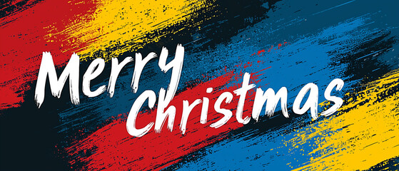 Aufkleber - Merry Christmas in vibrant colors with digital glitch art style creates festive and joyful atmosphere. This artwork captures essence of celebration and holiday spirit