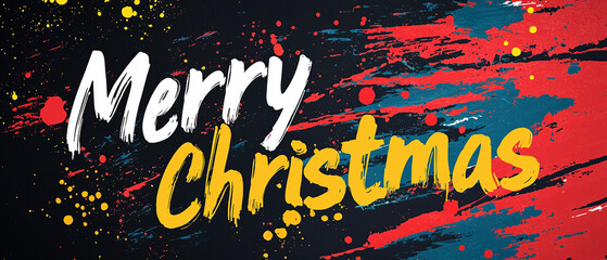 Poster - Merry Christmas is vibrant and festive digital artwork featuring bold colors and dynamic brush strokes, perfect for celebrating holiday season
