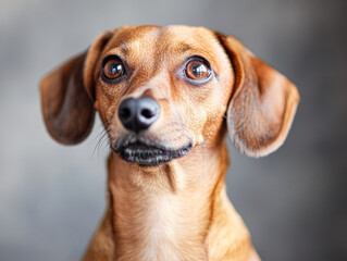 Wall Mural - A small brown dog with a black nose and brown eyes