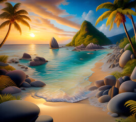Wall Mural - Beautiful exotic beach in bright colors abstract wavy background made with paints.generative ai
